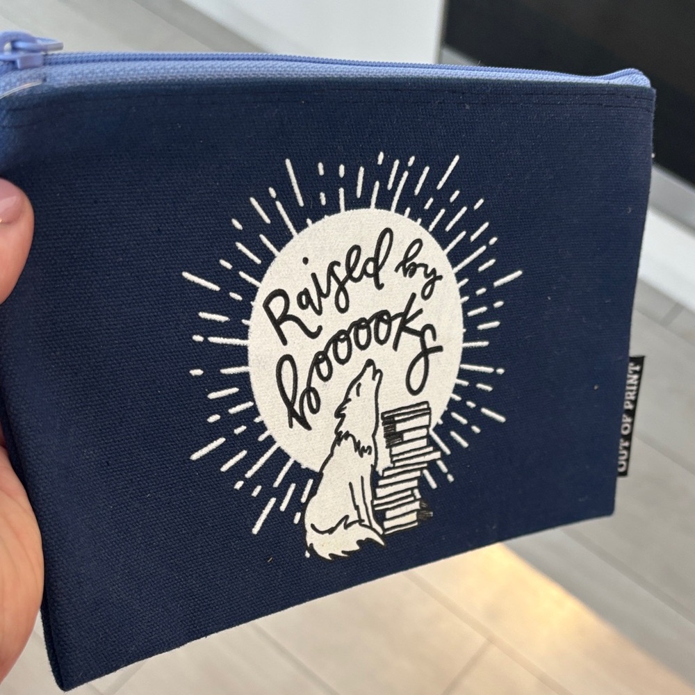 Out of Print Dark Blue 'Raised By Books' Zipper Pouch